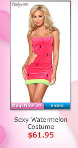 Limited edition. Found exclusively at Yandy! You'll look good enough to eat in this Sexy Watermelon costume. This Yandy exclusive costume includes a tube-style mini dress with a bite-shaped, cut out side, watermelon seed detail and green rind hemline