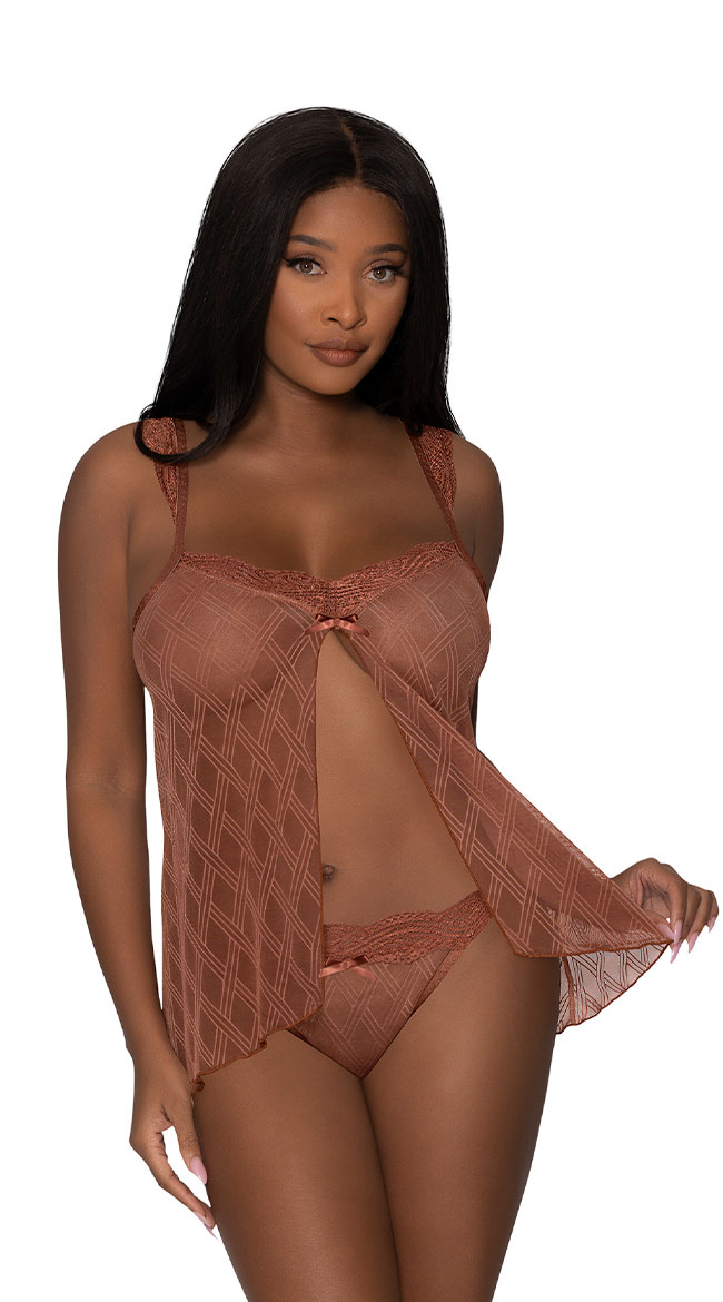 Caramel Flyaway Babydoll Set Nude Babydoll Set Yandy