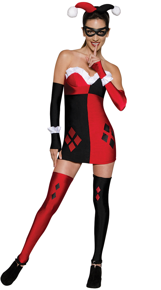 Harley Quinn Costume, Red and Black Harley Quinn Costume, Sexy Super Villain Costume