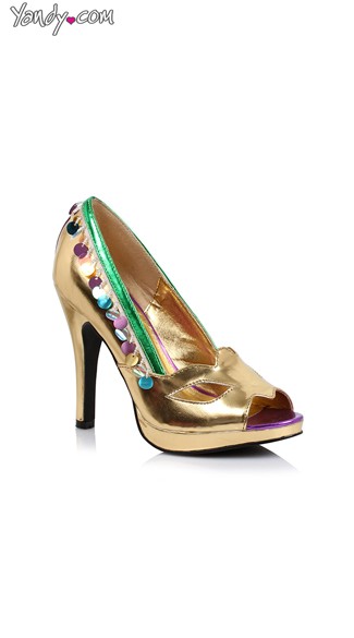 4\" Mardi Gras Peep Toe Pump, Gold Pumps, Mardi Gras Shoes