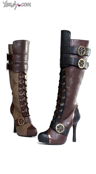 Sexy Steampunk Lace Up Stiletto Boot, Knee High Boots, Costume Boots for Women