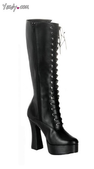5\" Heel Black Knee High Boot with Zipper, Sexy Black Knee High Boot - Yandy.com