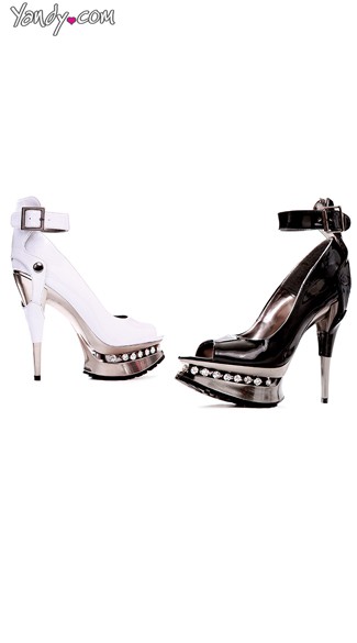 Peep Toe Pump with Cuff and Chrome Heel, Shoes for Women, Pumps with Ankle Strap