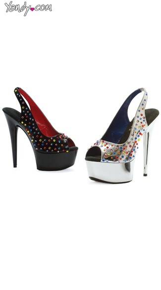 Sling Back Peep Toe Pumps with Colorful Rhinestones, Pumps with Rhinestones