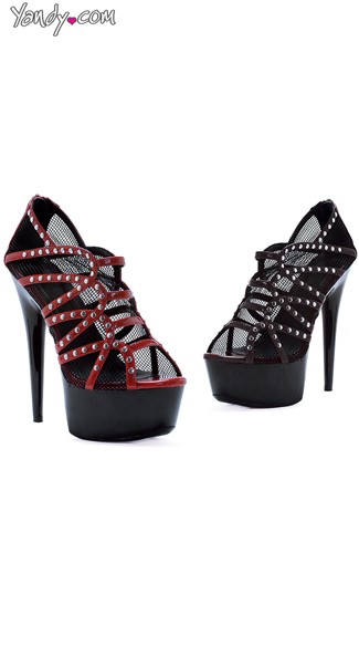 Studded Strap Net Booties, Strappy Sandals with Platform