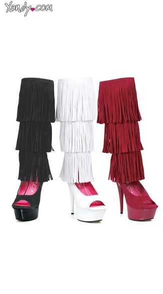 Layered Fringe Knee High Boots, Fringe Boots - Yandy.com