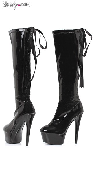 Lace Up Back Platform Boots, Stretch Knee High Boots - Yandy.com