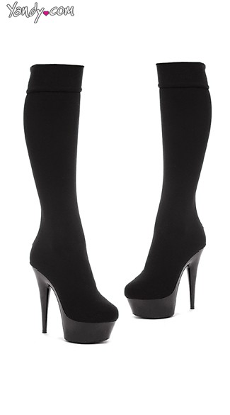 black lycra knee high boots