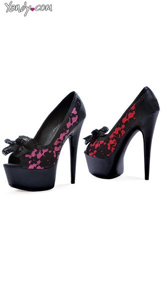 Lace Peep Toe Platform Pumps, Lace Overlay Pumps