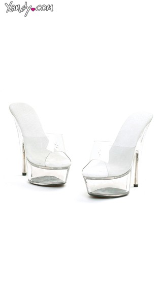 Clear Slide On Mules with Peep Toe, Clear Strap Mules