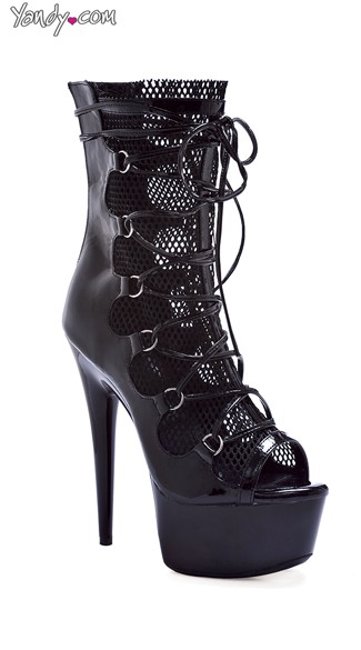 Strappy Fishnet Peep Toe Booties, 6\" Heel Ankle Boot