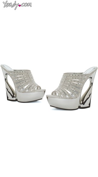 6\" Rhinestone Wedge Mules, Curved Heel Wedge