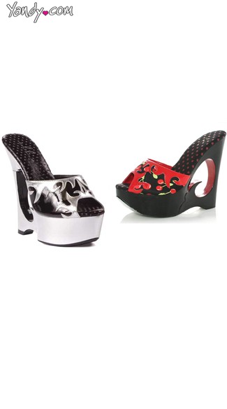 6\" Patterned Wedge Sandals, Flame Print Shoes