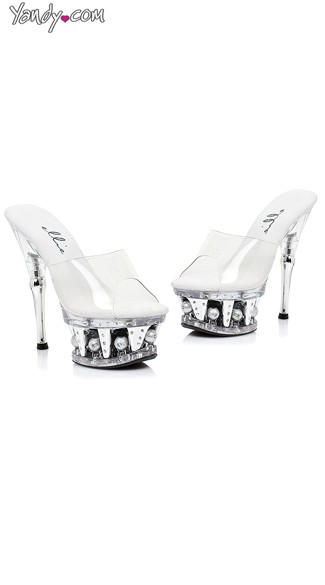 Clear Slide On Mules with Ball Platform, Textured Platform Sandals