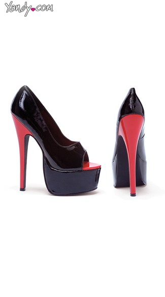 6.5\" Stiletto Heel Open Toe Pumps, Red and Black Pumps