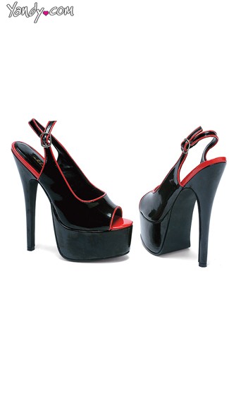 Black Patent Sling Back Peep Toe Pumps, High Stiletto Pumps