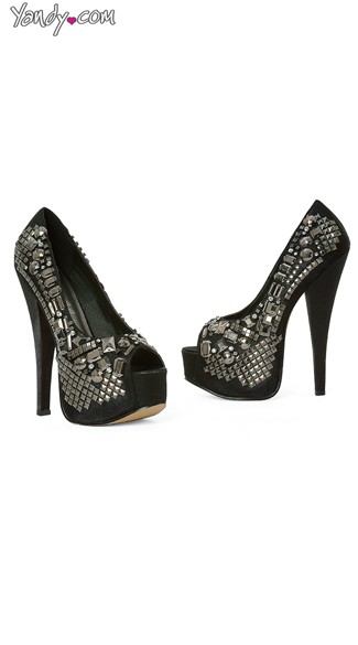 Sexy In Studs Platform Peep Toes, 6\" Metal And Studded Peep Toe Pump