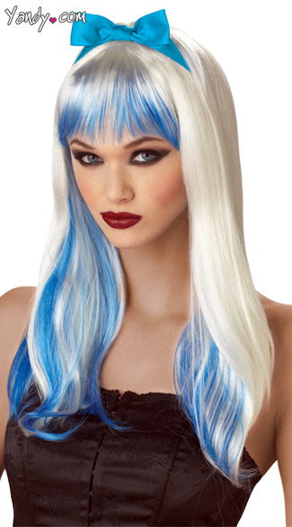 White and Blue Enchanted Tresses Wig, White and Blue Alice Wig