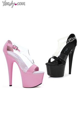 7\" Pointed Stiletto Clear T-Strap Sandal, T Strap Platforms