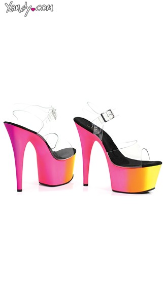 7 Inch Mule With Rainbow Design, Neon Pink Platforms - Yandy.com