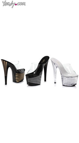 7\" Striped Glitter Mules, Striped Glitter Platforms