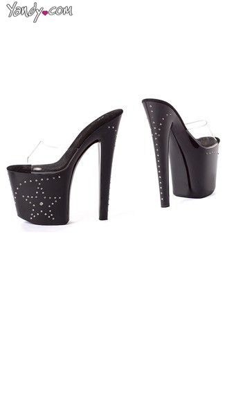 8\" Heel Rhinestone Star Platform Sandals, Star Printed Slide Shoes