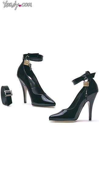5\" Heel Pump with Lock And Key, Black Pumps with Key