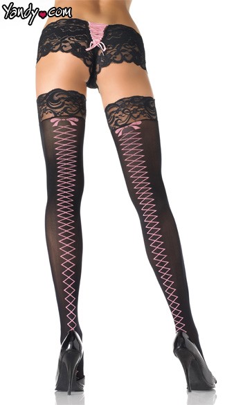 Stay Up Stocking w/ Faux Lace Up Corset Back