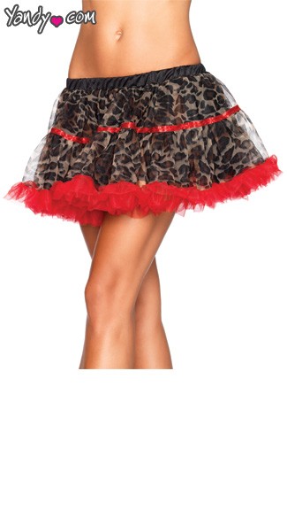 Leopard Print Tulle Petticoat With Contrast Solid Trim, Leopard Print Petticoat, Tulle Petticoat with Leopard Print, Tulle Leopard Print Petticoat