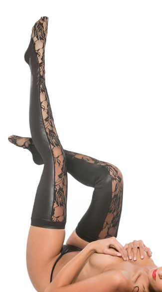 Long Lace and Wet Look Thigh Highs, Sheer Lace and Wet Look Thigh Highs, Wet Look Thigh Highs