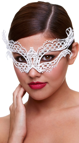 Winged Filigree Eye Mask, White Costume Face Mask, Fancy Masquerade Mask