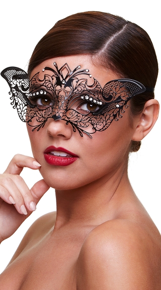 Delicate Fluttering Beauty Mask, Butterfly Shaped Face Mask, Sexy Black Costume Mask with Crystals