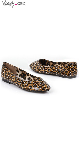 Silver Studded Leopard Flats, Leopard Flat Shoes, Cute Flat Shoes