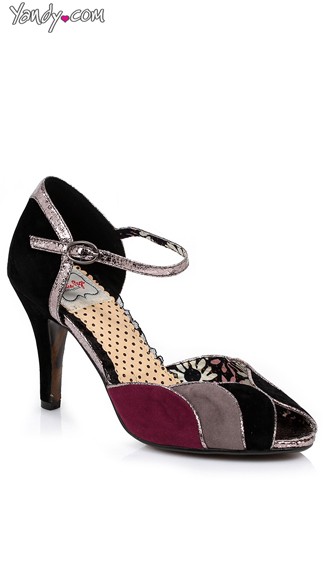 Retro Velvet Open Toed Pump, Vintage Inspired Heels, Ankle Strap Pumps