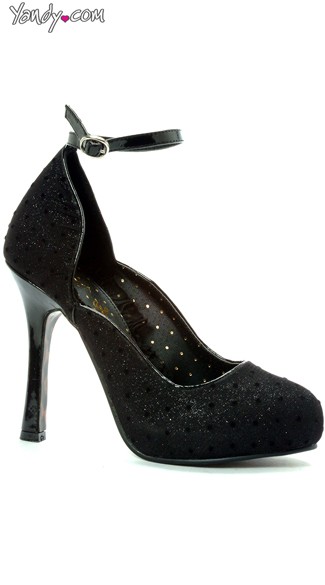 Glitter Mary Jane with Polka Dots, Ankle Strap High Heels, 4 Inch Heel