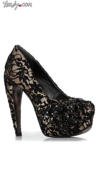 Royal Lace And Stone Platform Pump, Lace High Heels, Sexy High Heel Shoes