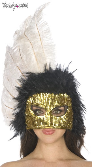 Black and White Feather Mask