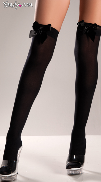 Sexy In Black Thigh Highs, Ribbon Bows Thigh High Stockings, Sexy Opaque Stockings