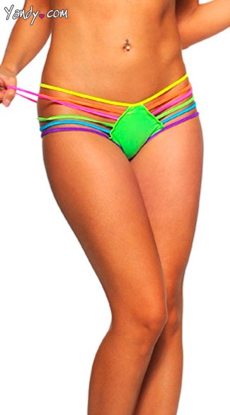 Rainbow Strap Hipster Panty, Neon Multicolor Strap Bottom, Rainbow Panty