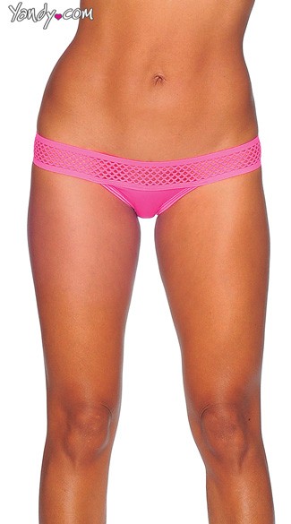 Honeycomb Band Bikini Bottom, Pucker Back Bikini Bottom with Honeycomb Band, Fishnet Trim Bikini Bottom