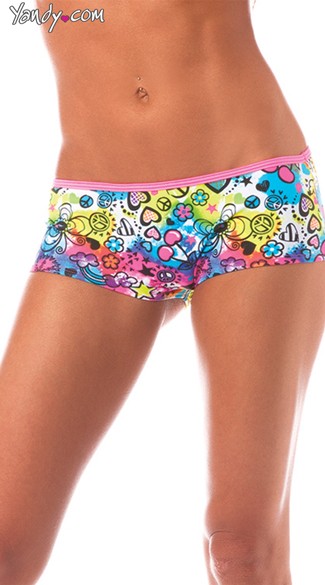 Scrunch Back Graffiti Boyshorts, Neon Patterned Boyshorts