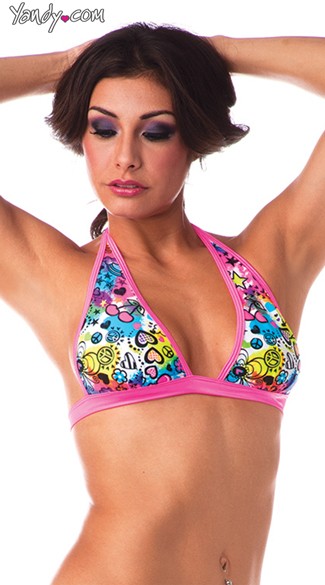 Graffiti Halter Top, Neon Patterned Halter Top