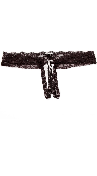 Bejeweled Crotchless Rhinestone Tassel Lace Thong, Womens Underwear, Lace Panties