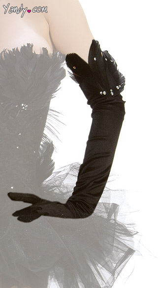 Black Swan Gloves, long gloves, gloves, elbow gloves, swan, feather, feather gloves, swan gloves
