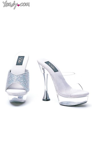 6\" Silver Cone Heel Clear Mule, Wide Heel Slide Sandal