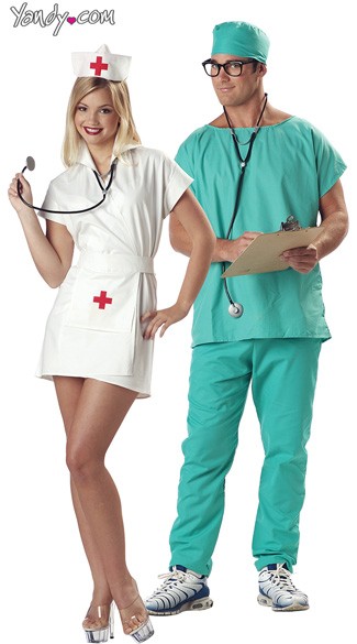 Nursing Student Hotties Couples Costume, Sexy Nurses Couples Costume, Male and Female Nurse Couples Costume