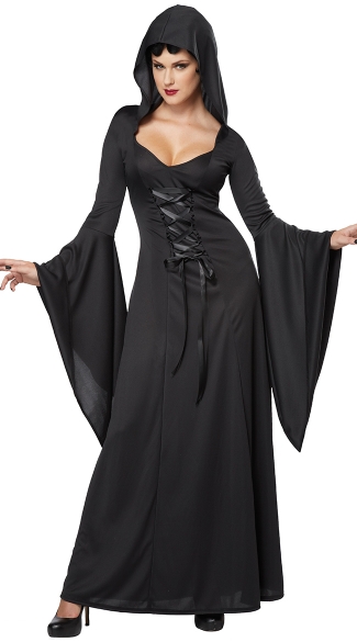Black Hooded Robe Costume, Witch Costume, Sexy Robe Costume