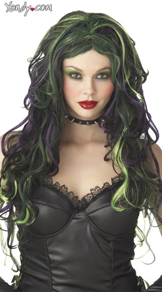 Multicolored Witch Wig, Wicked, Witch, Wig, goth, gothic, vamp, vampire, green, purple