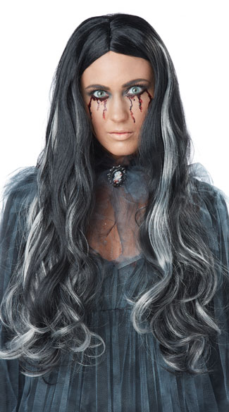 Bloody Mary Wig, Black and Grey Wig, Grey Wig