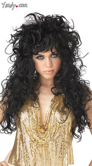 Seduction Wig, Black Curled Wig, Black Costume Wig